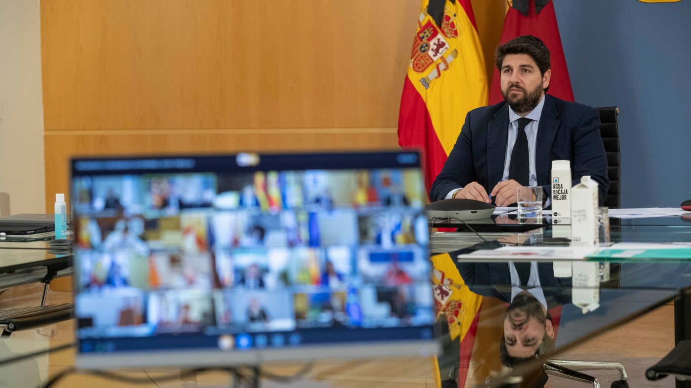 López Miras durante la videoconferencia