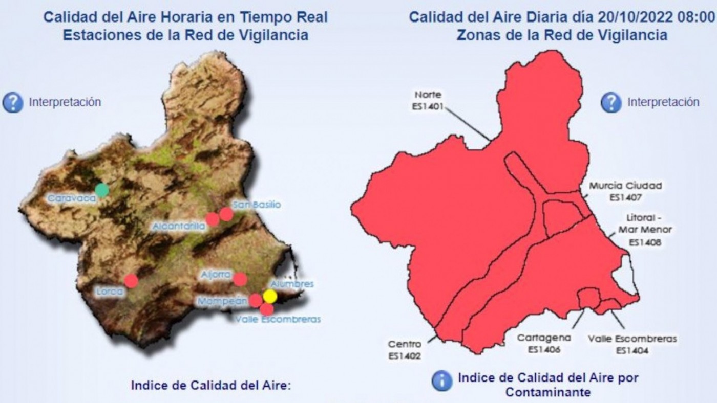 El nivel preventivo activado en el Valle de Escombreras por partículas en suspensión se amplía a Mompeán y Alumbres