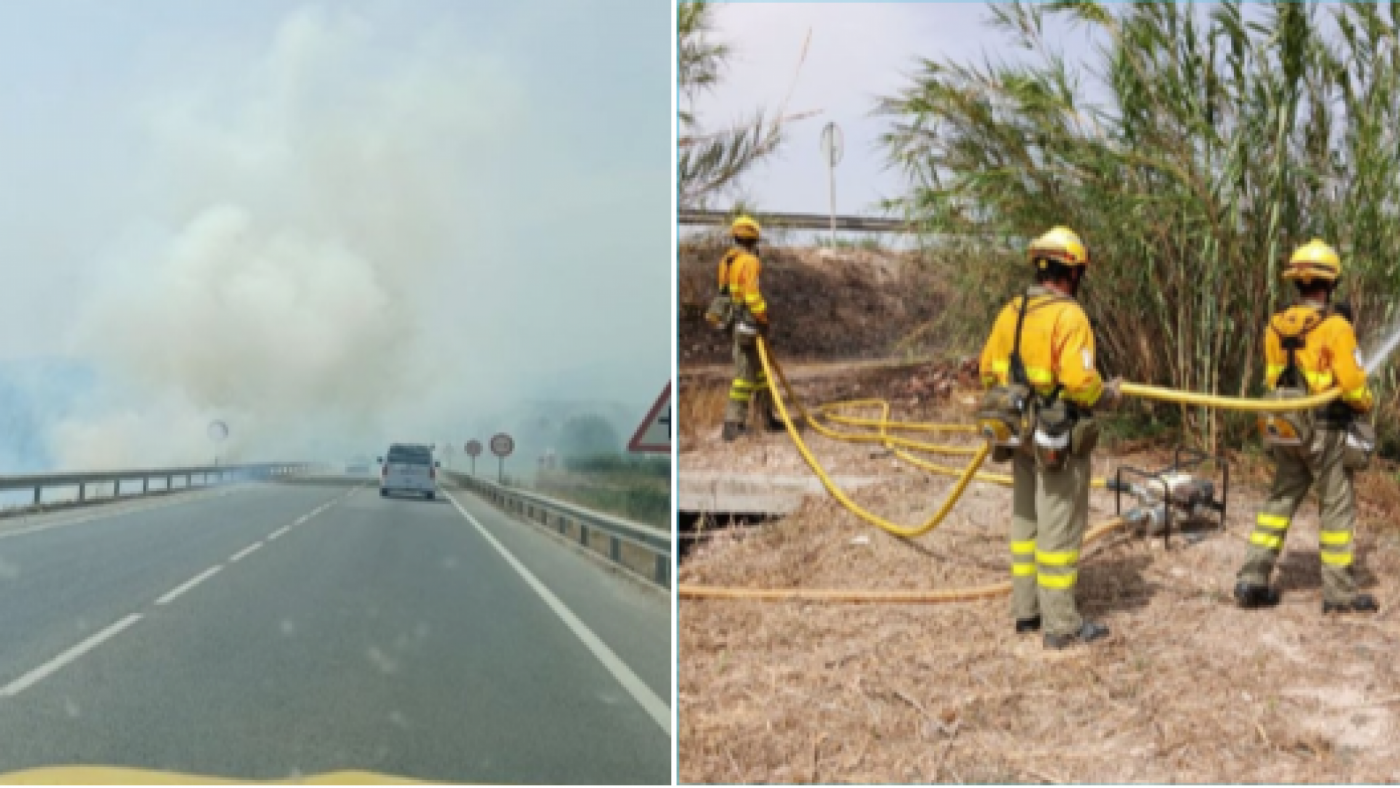 Extinguido un incendio en cultivos abandonados junto a Puente Nuevo de la Algaida, en Archena
