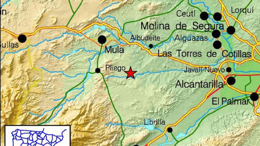 Mapa del Instituto Geográfico Nacional con la localización del último terremoto