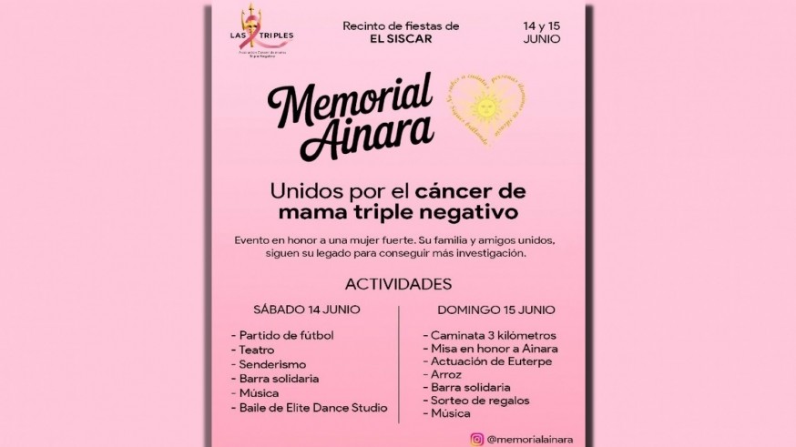 Memorial en El Siscar este fin de semana a beneficio de afectadas por el Cáncer de Mama Triple Negativo