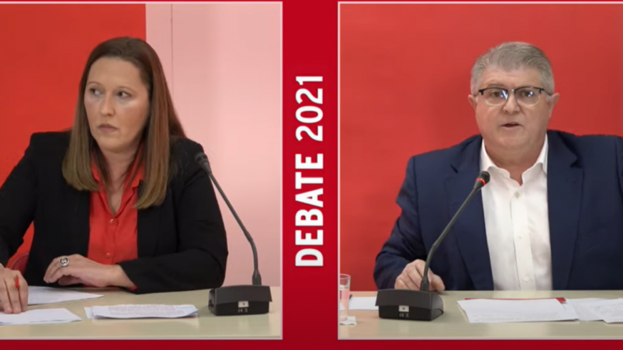 Ambos candidatos debaten en la sede del PSRM-PSOE . 