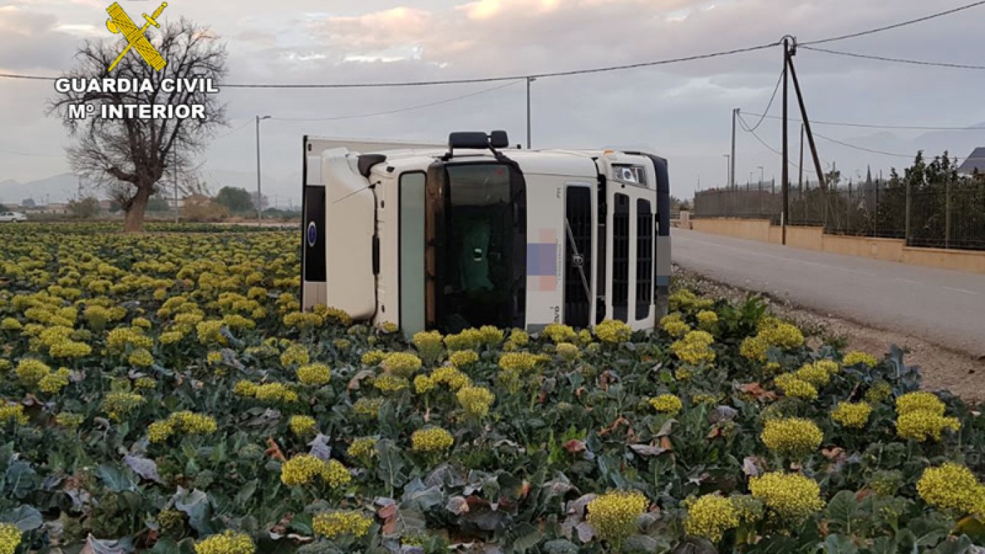 Camión volcado en Aguadera, Lorca. GUARDIA CIVIL