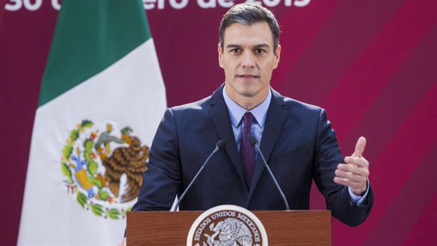 Pedro Sánchez en rueda de prensa en México