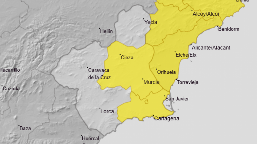 Avisos amarillos por lluvias en Campo de Cartagena y Vega del Segura