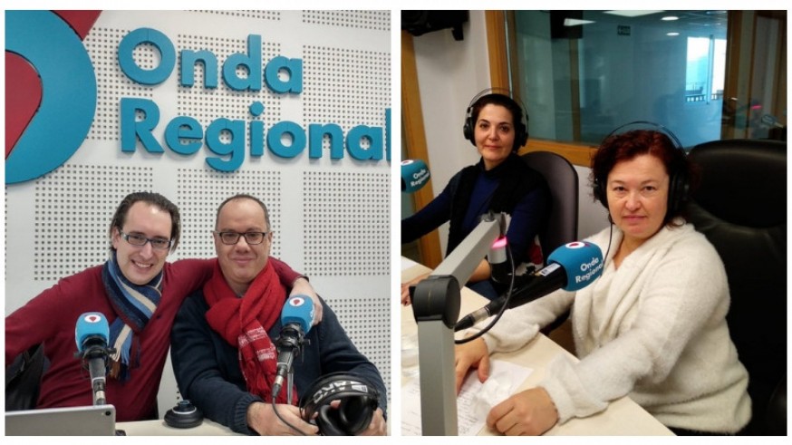 Fran Capiscol, Tomás García, Susi Alfonso y Raquel Cantero repartidos en los estudios de Onda Regional de Murcia y de Cartagena