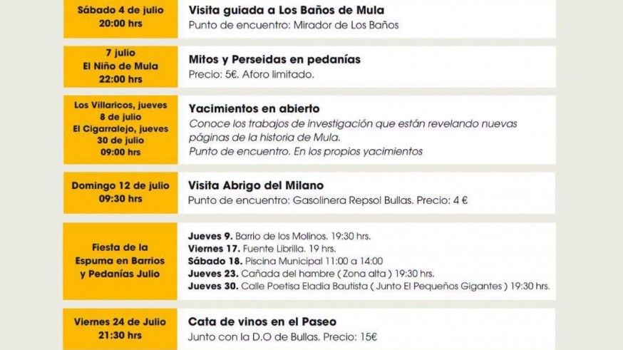 Mula presenta una variada agenda de actividades turísticas y culturales para dinamizar el mes de julio