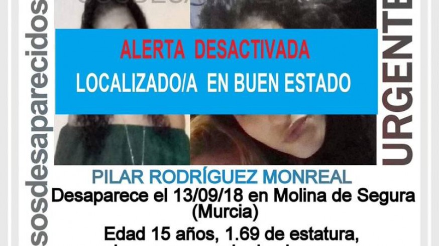 Alerta desactivada desaparecida de Molina de Segura. SOS DESAPARECIDOS