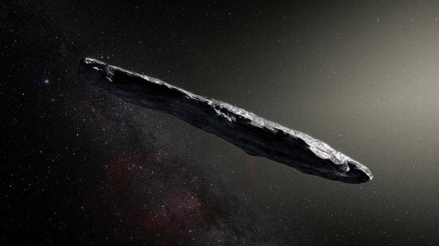 El asteroide Oumuamua en una recreación de la NASA. Foto Wikipedia