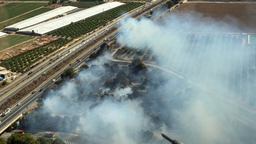 Dos incendios simultáneos en el entorno de la AP-7 a su paso por San Javier y San Pedro