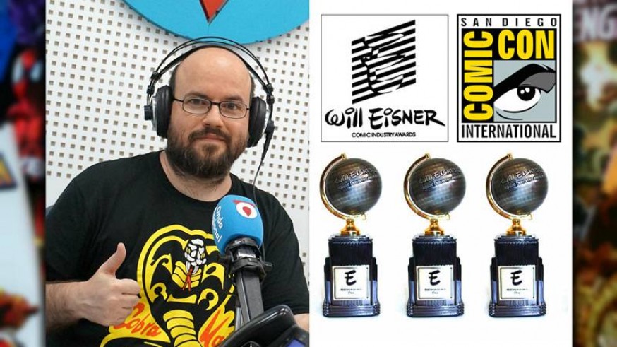 Antonio G. Caballer, logo y trofeo de los Premios Eisner y logo de Comic-Con de San Diego