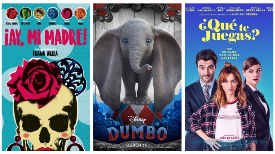 Carteles de las películas 'Dumbo', '¿Qué te juegas?' y '¡Ay, mi madre!