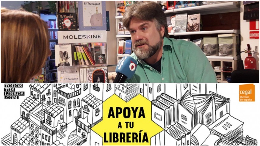Vicente Velasco Montoya e imagen de la campaña 'Apoya a tu librería'
