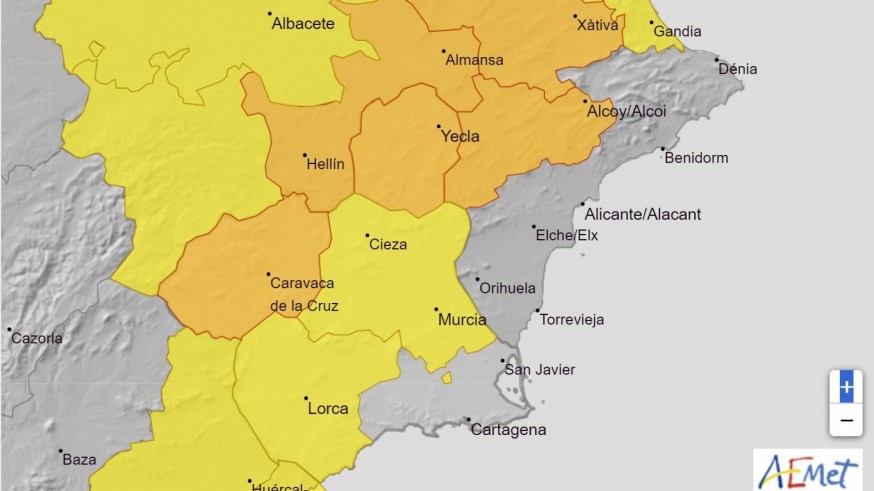 Aviso amarillo por tormentas esté sábado por la tarde en la Región de Murcia
