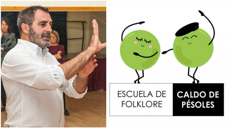 Miguel Ángel Montesinos y logotipo de la Escuela de Folklore Caldo de Pésoles