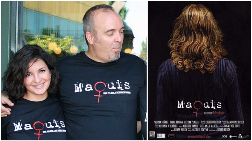 Fátima Plazas, Rubén Buren y cartel de la película 'Maquis'