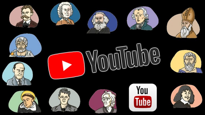 Dibujos de filósofos y logos de Youtube
