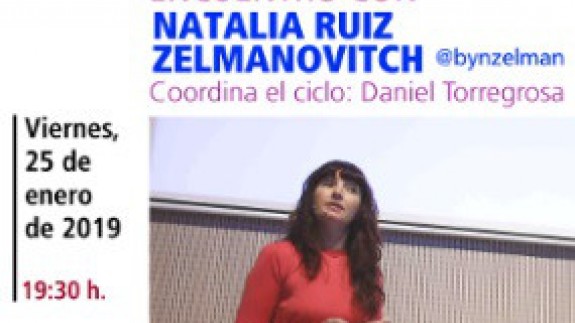Cartel de la charla de Natalia Ruíz en la Biblioteca Regional. Ciclo Cienza