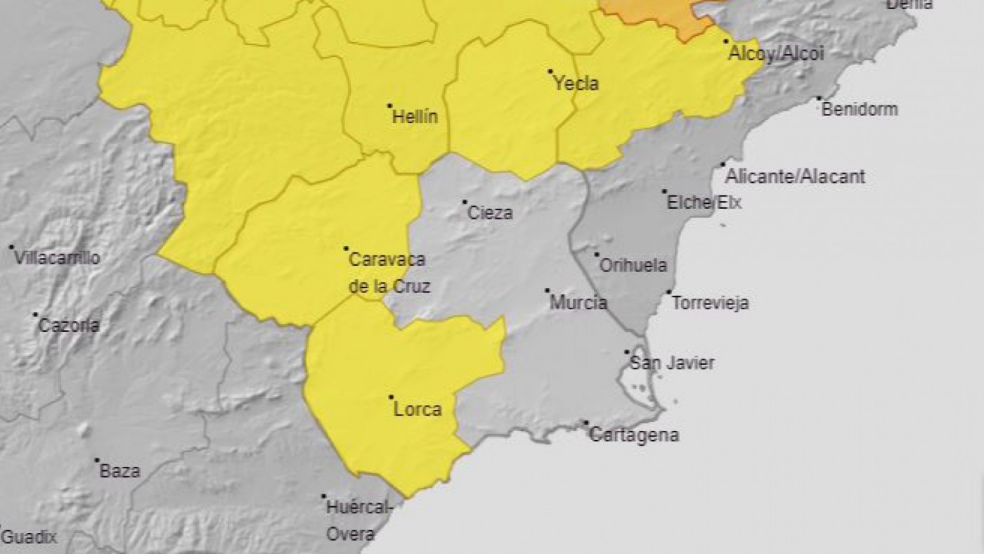 Alerta amarilla por tormentas este lunes en el Noroeste, Valle del Guadentín, Lorca y Águilas