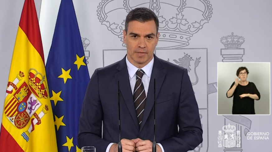El presidente del Gobierno, Pedro Sánchez, durante su comparecencia