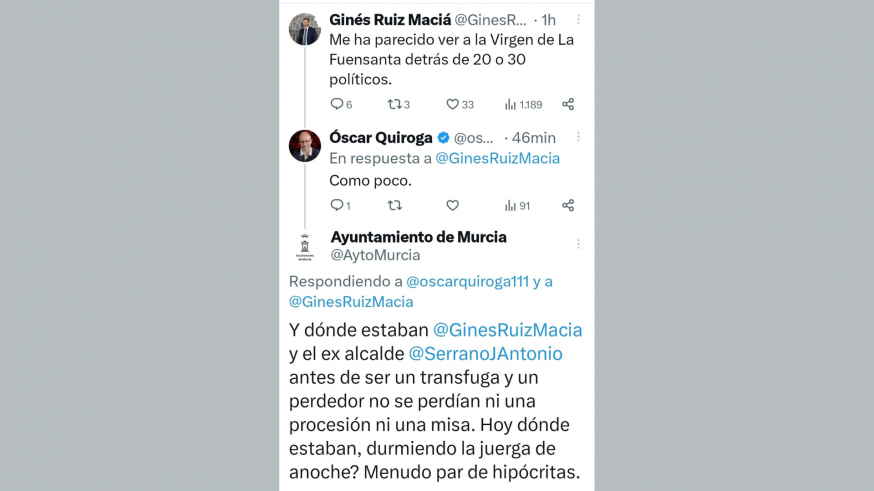 Polémica por un mensaje en redes del ayuntamiento de Murcia criticando a José Antonio Serrano y Ginés Ruiz