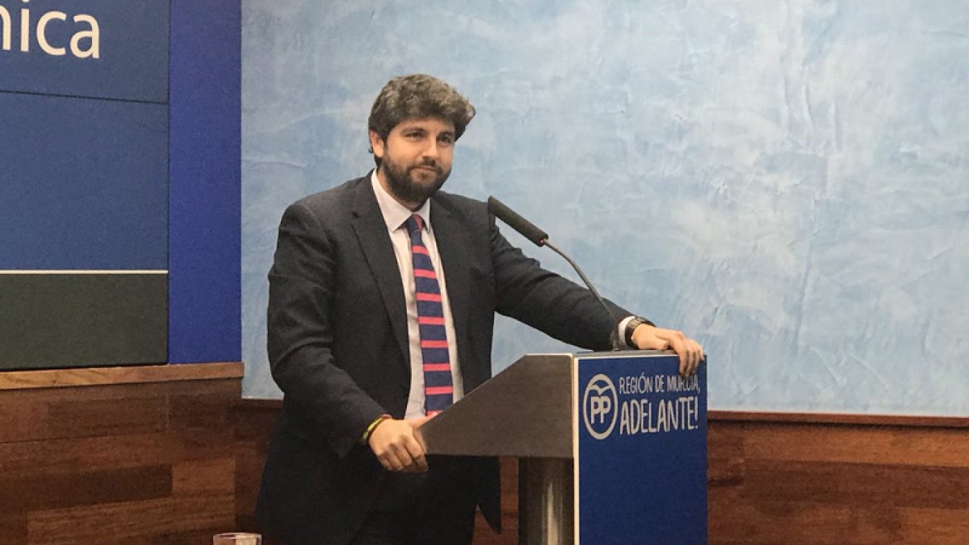 López Miras durante su intervención ayer en la junta directiva regional de los populares