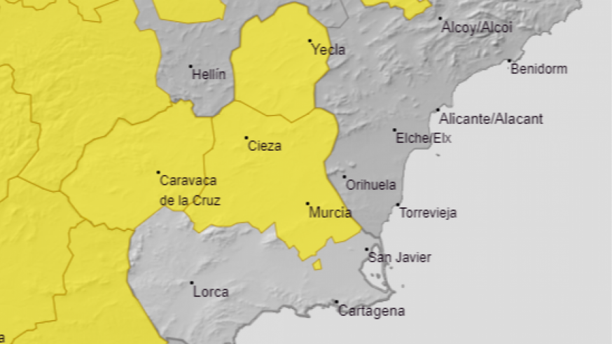 Mapa de aviso de la AEMET