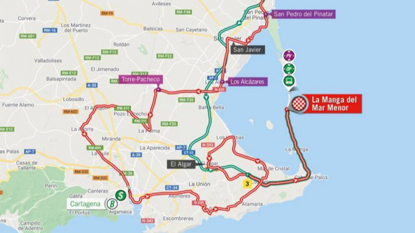 Trazado de La Vuelta (en rojo) para la etapa del sábado 21 en La Vuelta