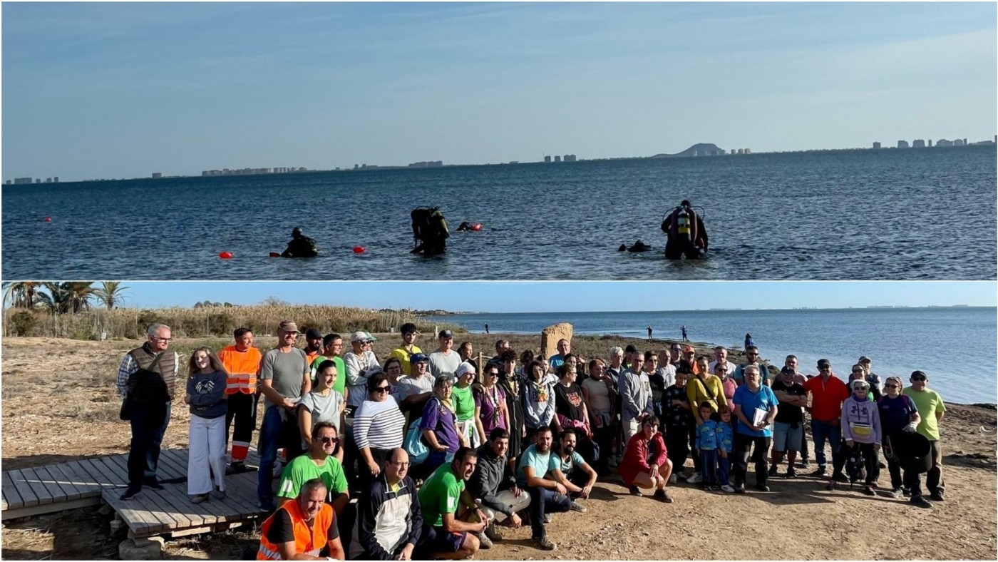 Limpieza en el entorno de la Rambla del Albujón y playa del Rame