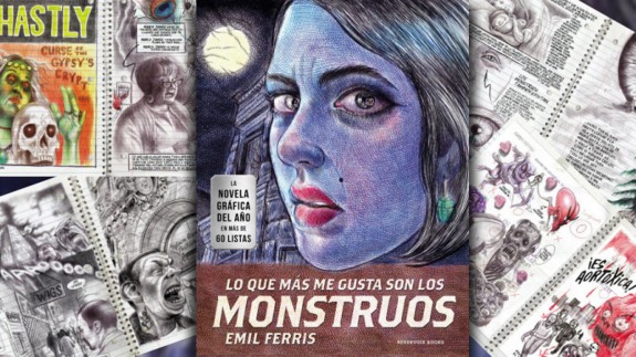Portada y hojas de la novela gráfica 'Lo que más me gustan son los monstruos'