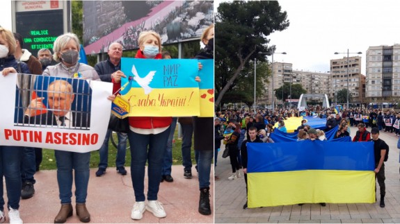 Centenares de ucranianos recorren las calles de Murcia al grito de "Putin atrás, Ucrania quiere paz"