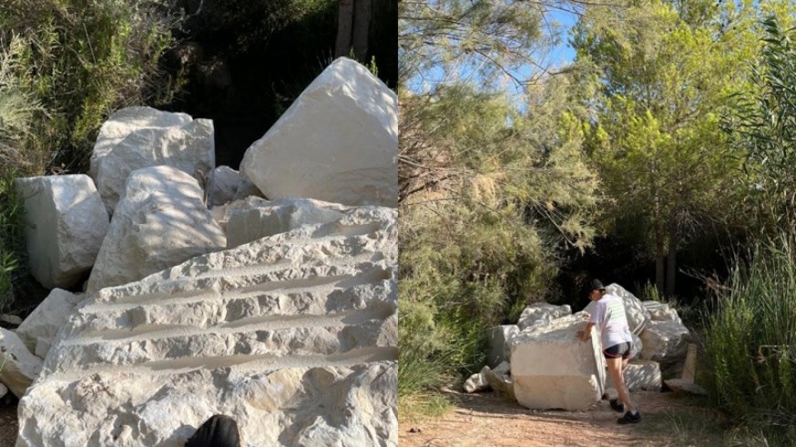 Denuncian la aparición de grandes bloques de mármol en el cauce del río Chícamo en la pedanía de Macisvenda