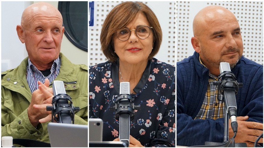 Domingo Coronado, Rosa Peñalver y Daniel Ruiz en los estudios de Onda Regional de Murcia