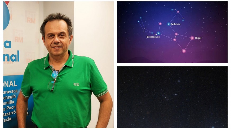 Juan Pedro Gómez junto a una infografía y una fotografía suya donde aparece Betelgeuse