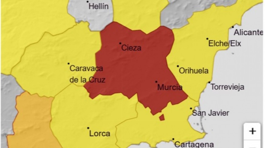 La AEMET eleva a rojo el aviso por lluvias en la Vega del Segura