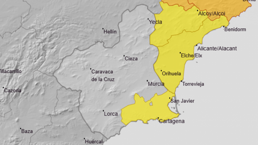 Campo de Cartagena y Mazarrón mantienen avisos amarillos por lluvias y tormentas hasta las 20:00