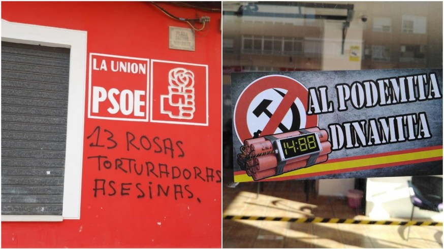 Pintadas en las sedes del PSOE y Podemos