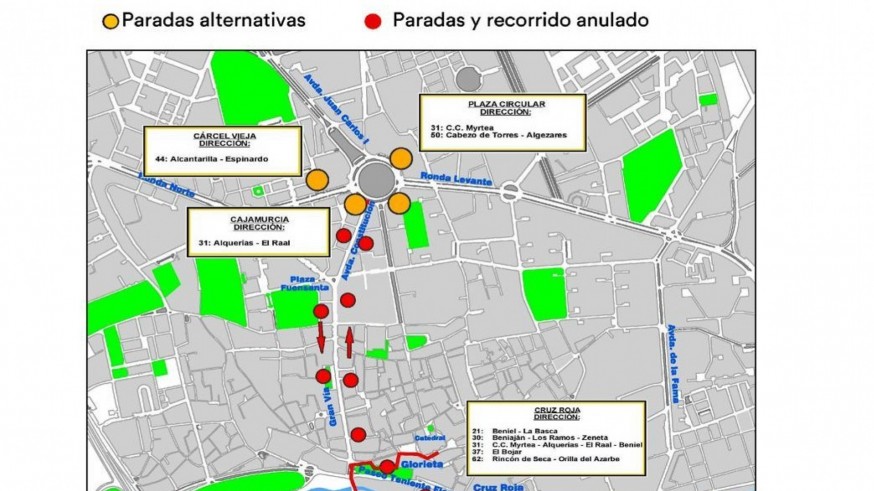 Murcia habilitará paradas alternativas de autobús por la bajada de la Virgen de la Fuensanta