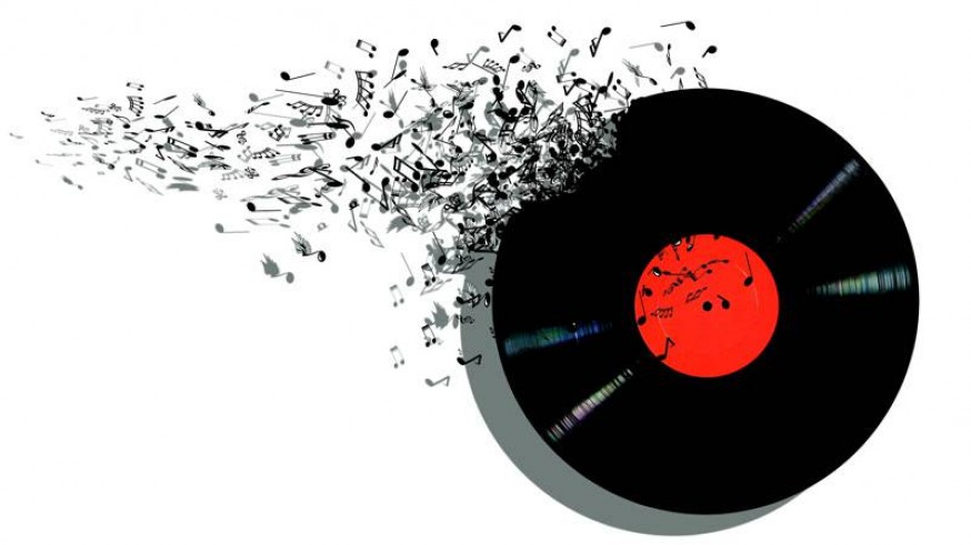 Dibujo de disco de vinilo y notas musicales