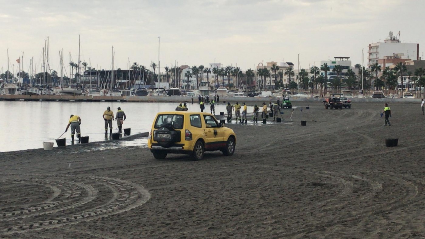 Labores de limpieza en la playa de Villananitos
