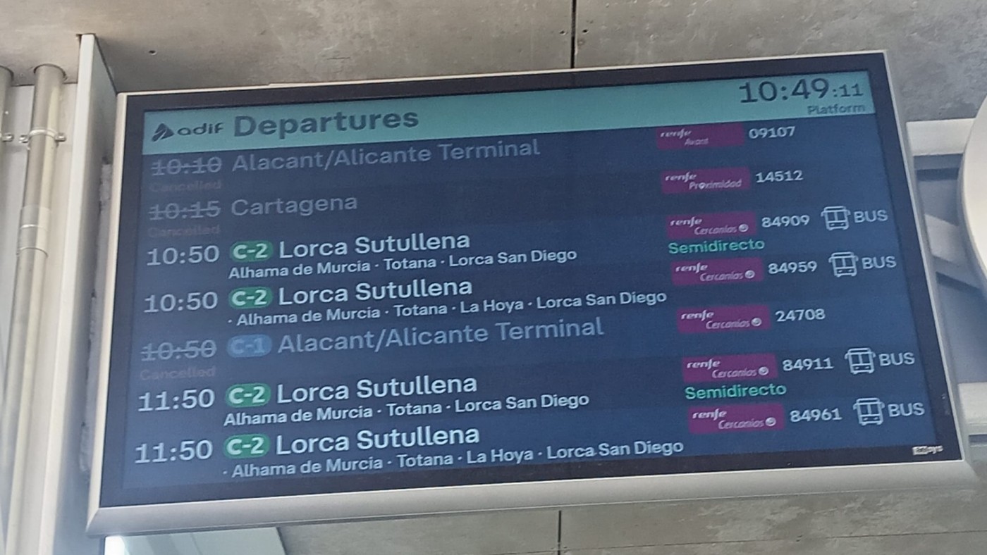 Problemas en los trenes entre Murcia y Madrid pese al levantamiento parcial de la huelga