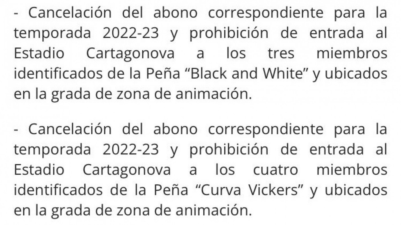 Fragmento del comunicado del Cartagena. FOTO: ORM.