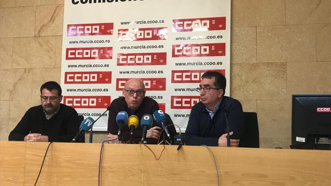 Rueda de prensa del sindicato CCOO hoy en Murcia