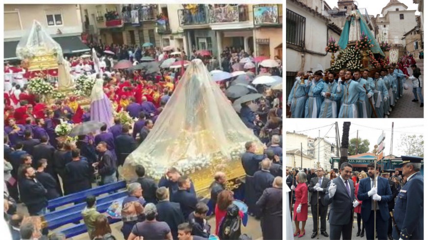 Abarán desafió a la lluvia. También Mula (sup.dcha.) y Alcantarilla, a la que acudió el presidente López Miras