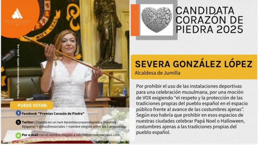 La alcaldesa de Jumilla, candidata al corazón de piedra 2025
