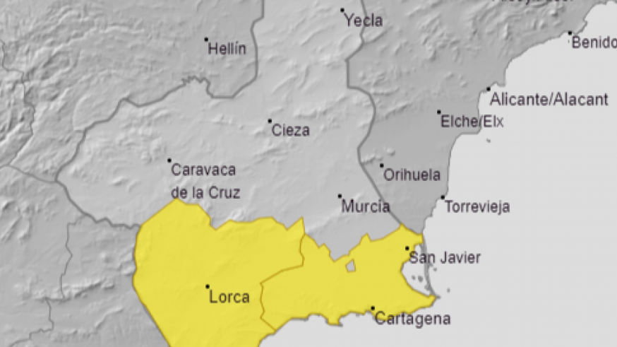 Aviso amarillo de la AEMET en el Campo de Cartagena Valle del Guadalentín por lluvias intensas
