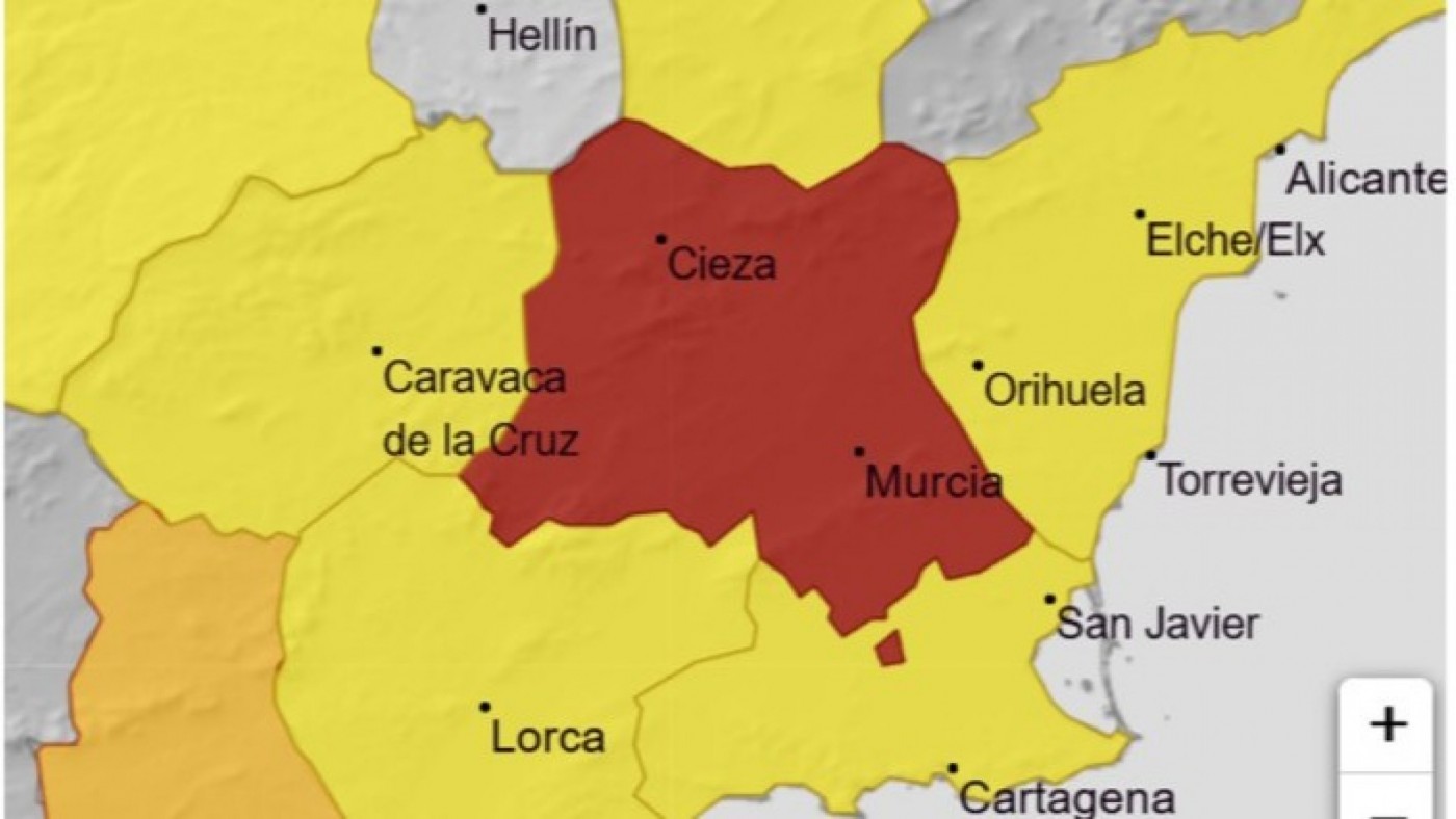 La AEMET eleva a rojo el aviso por lluvias en la Vega del Segura