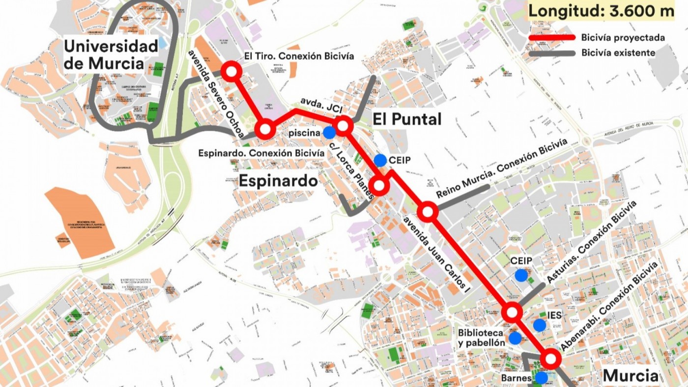 El Campus de Espinardo quedará conectado con el centro de Murcia por un carril bici de 3,6 km
