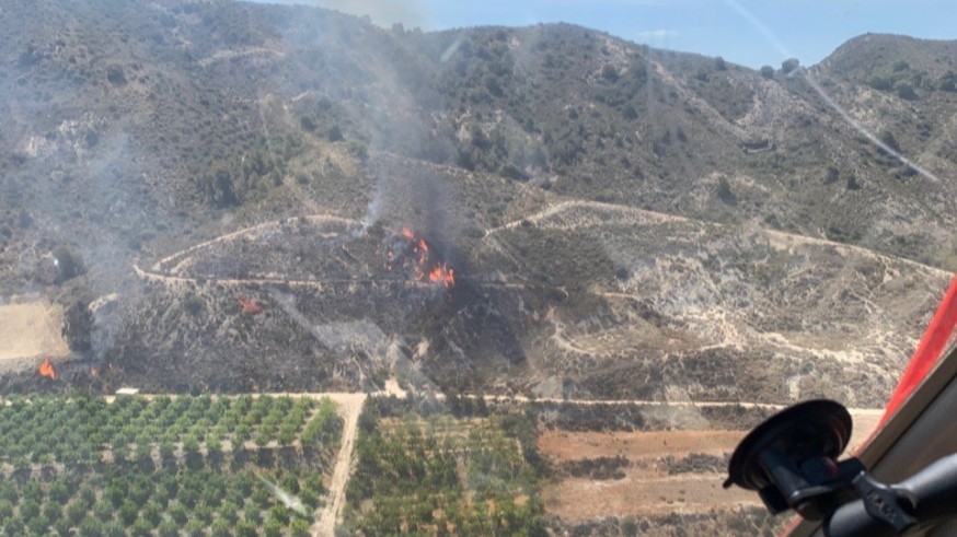 Efectivos del Plan Infomur colaboran en la extinción de un incendio forestal en la Sierra del Cristo, cerca de Zeneta
