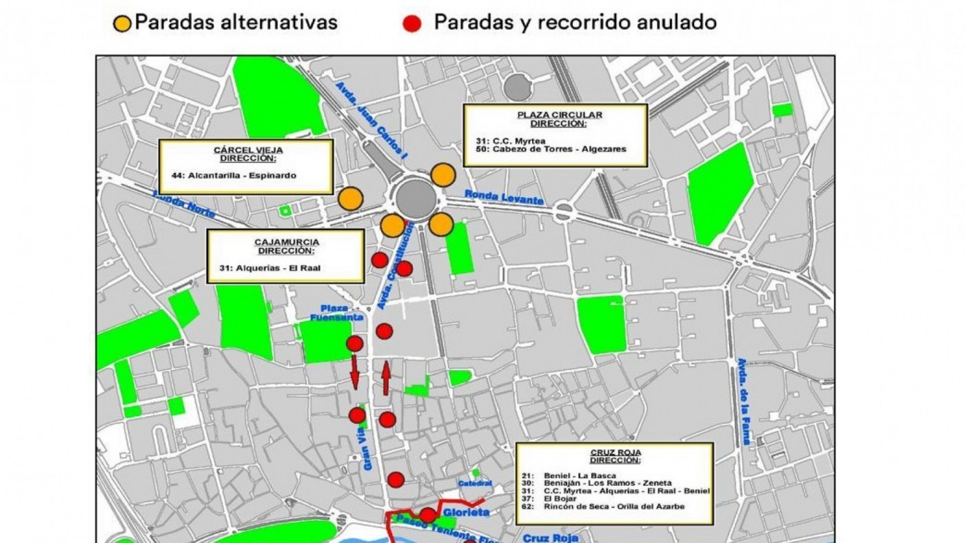 Murcia habilitará paradas alternativas de autobús por la bajada de la Virgen de la Fuensanta